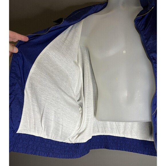 Vintage John Weitz Jacket Womens 2X Blue Embellished Crinkle Bomber Zip 80s 90s - Picture 6 of 10